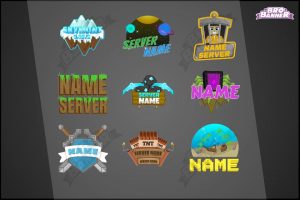 9 logo minecraft serveur icon design de couleur bleue violet et vert