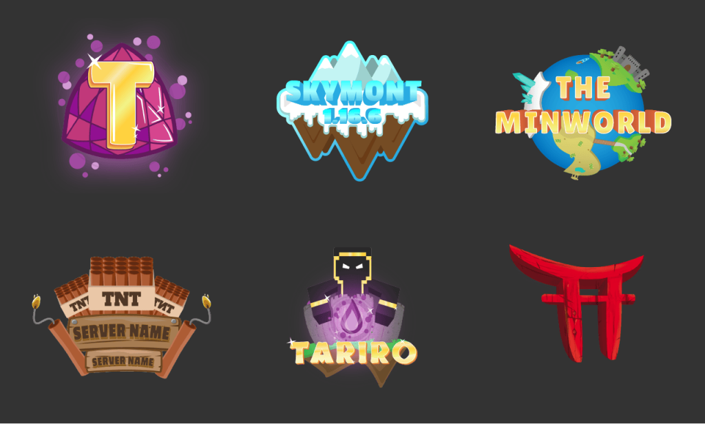 6 logo minecraft serveur sur fond gris